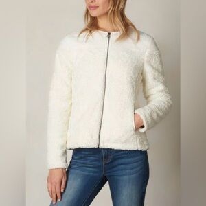 prAna Good Lux Sherpa Fleece Zip Jacket Off White Cozy Quilted Trim Women’s XL